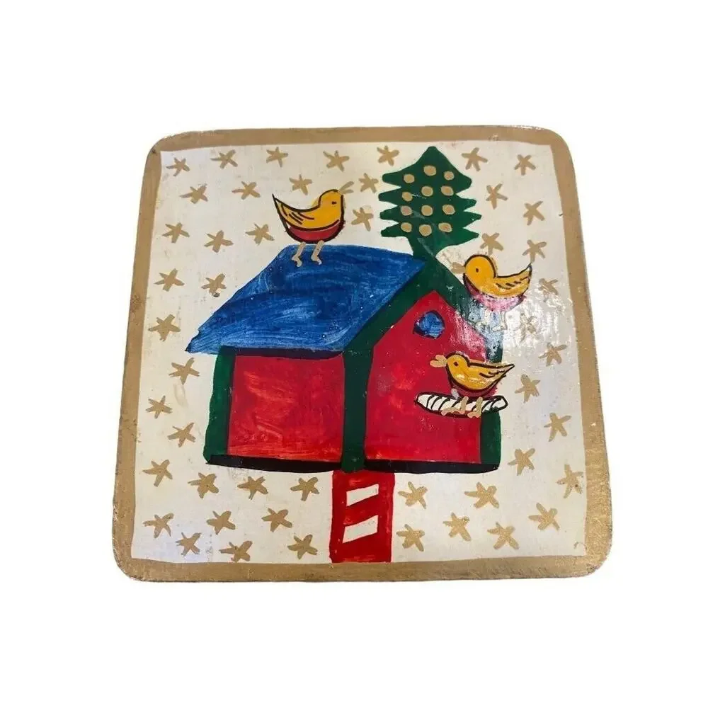 Foreside Painted Christmas Coasters Wooden Glossy Glaze With Box